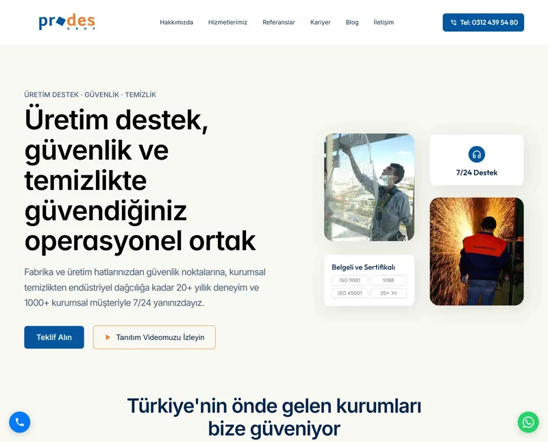 Prodes Hizmet projesinin web sitesi görünümü