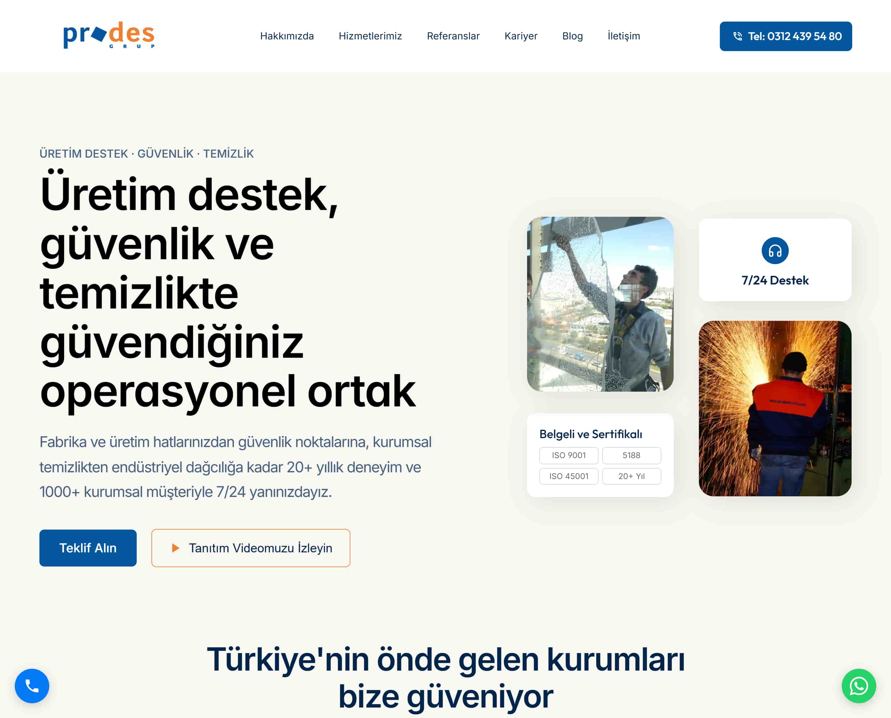 Prodes Hizmet projesinin web sitesi görünümü
